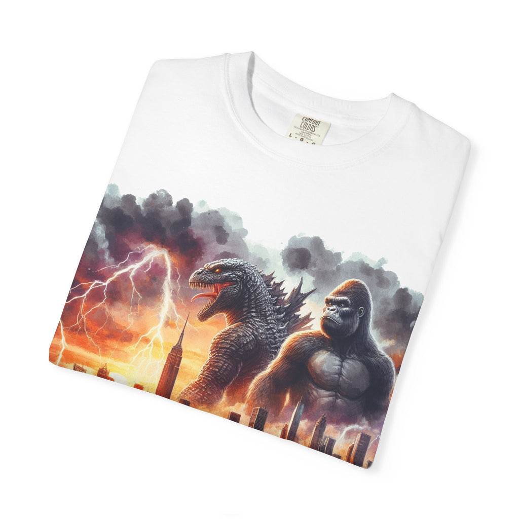 Godzilla and King Kong City Battle T-shirt | Monster Skyline Sunset