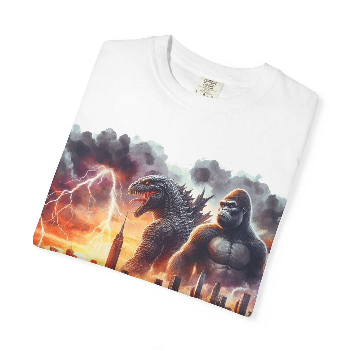 Godzilla and King Kong City Battle T-shirt | Monster Skyline Sunset