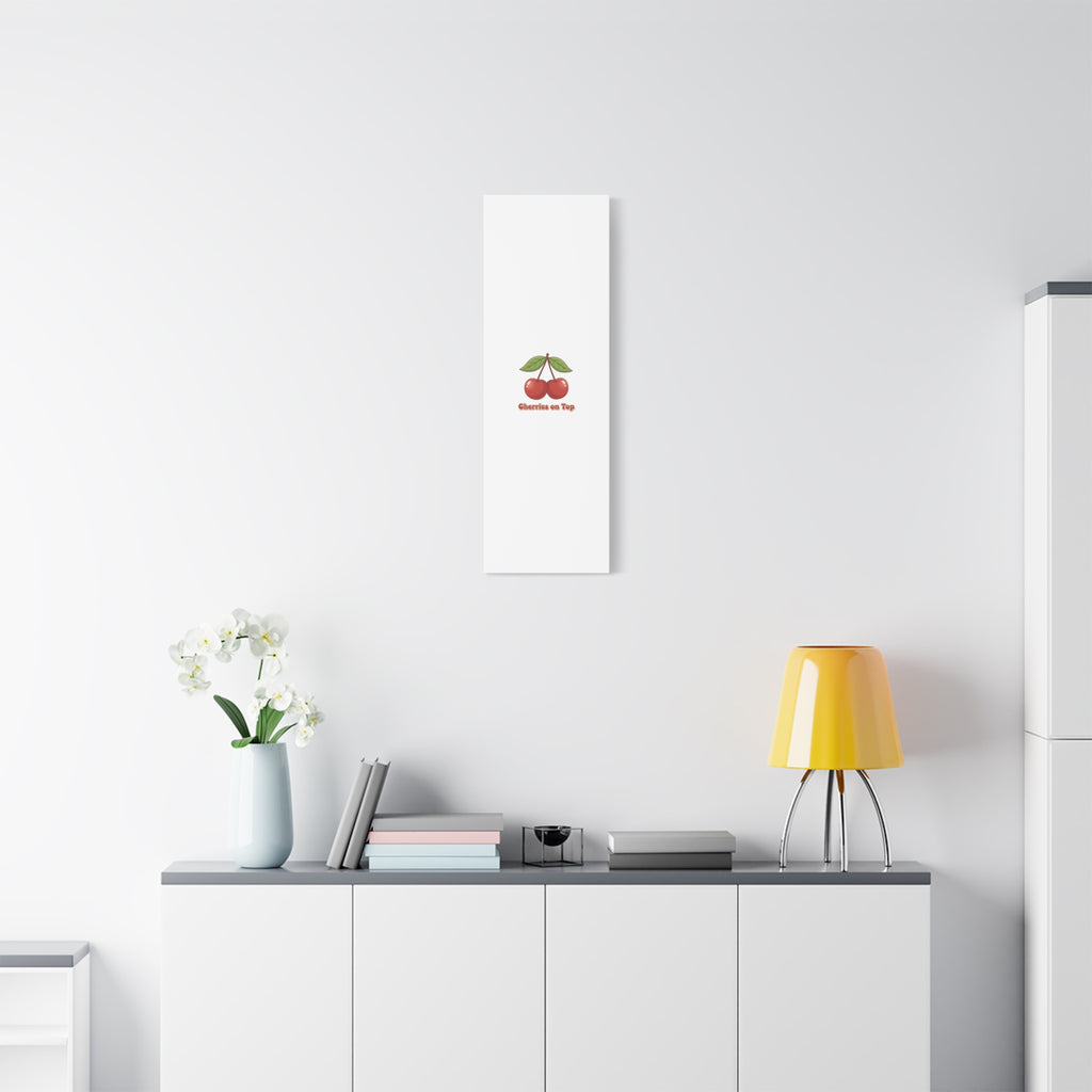 Cherry Illustration Canvas, vintage cherry fruit motif | kawaii retro wall art
