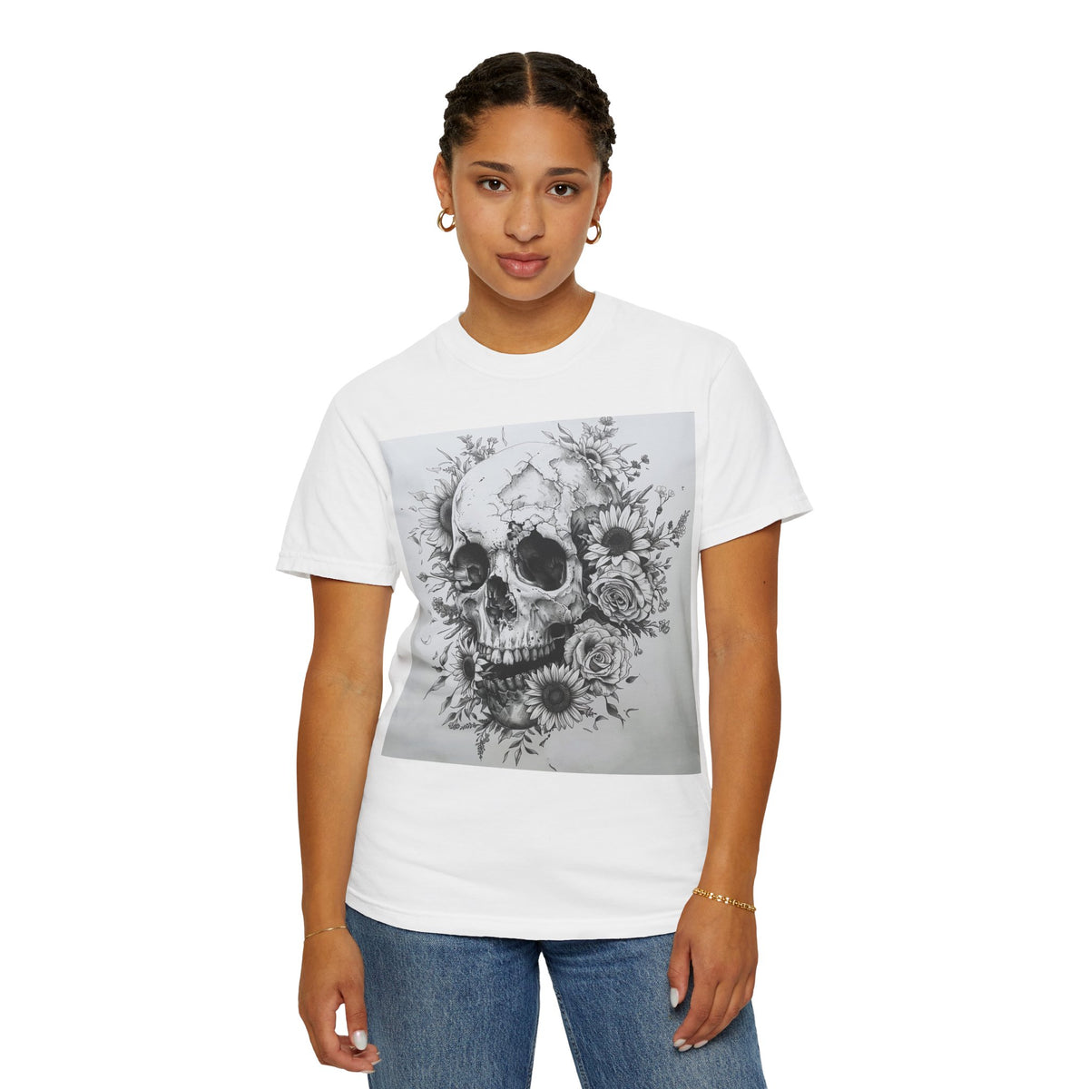 Skull & Sunflower T-Shirt — Floral Skull Graphic Tee