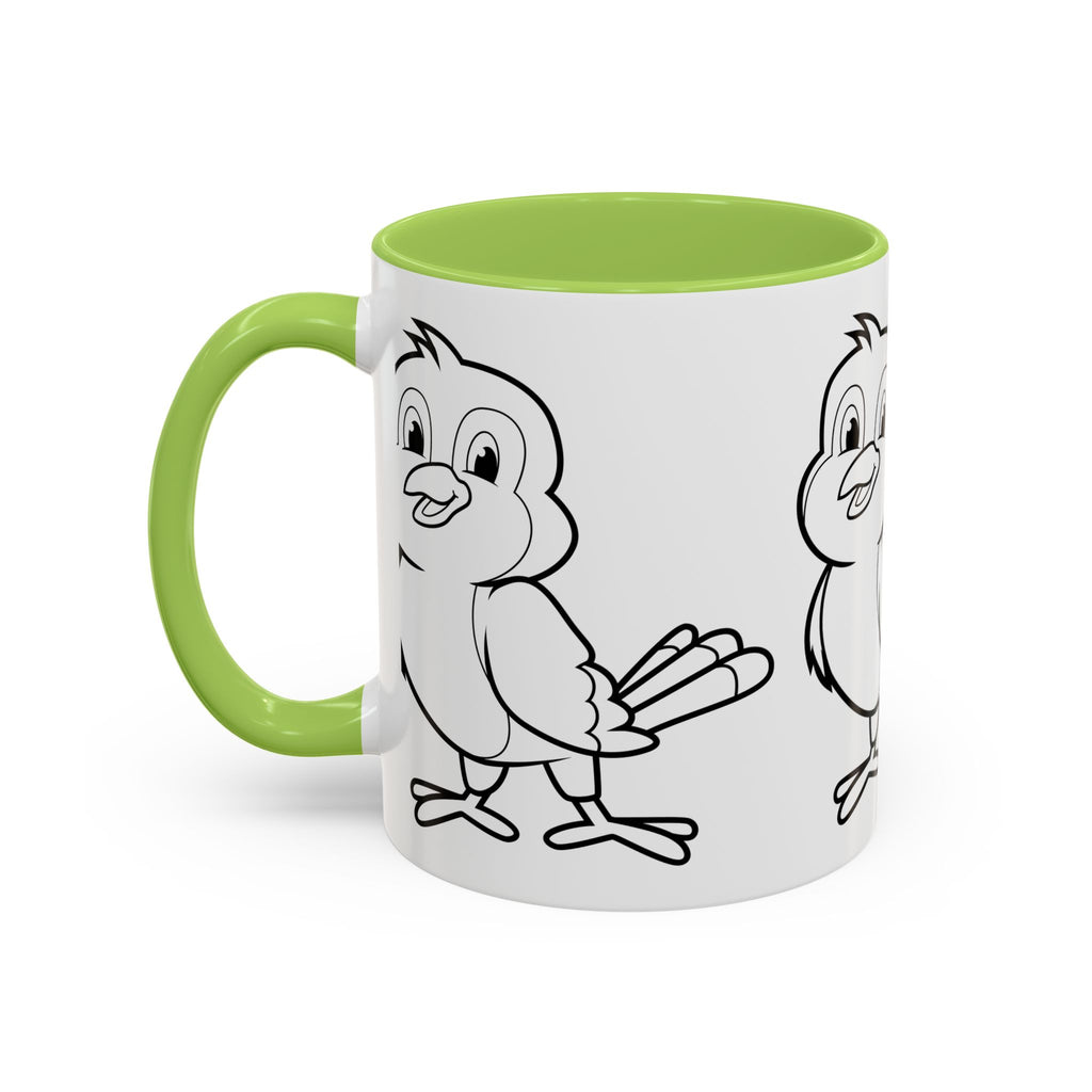 Bird Coloring Accent Coffee Mug — Cute Outline Chick Design (11/15 oz)