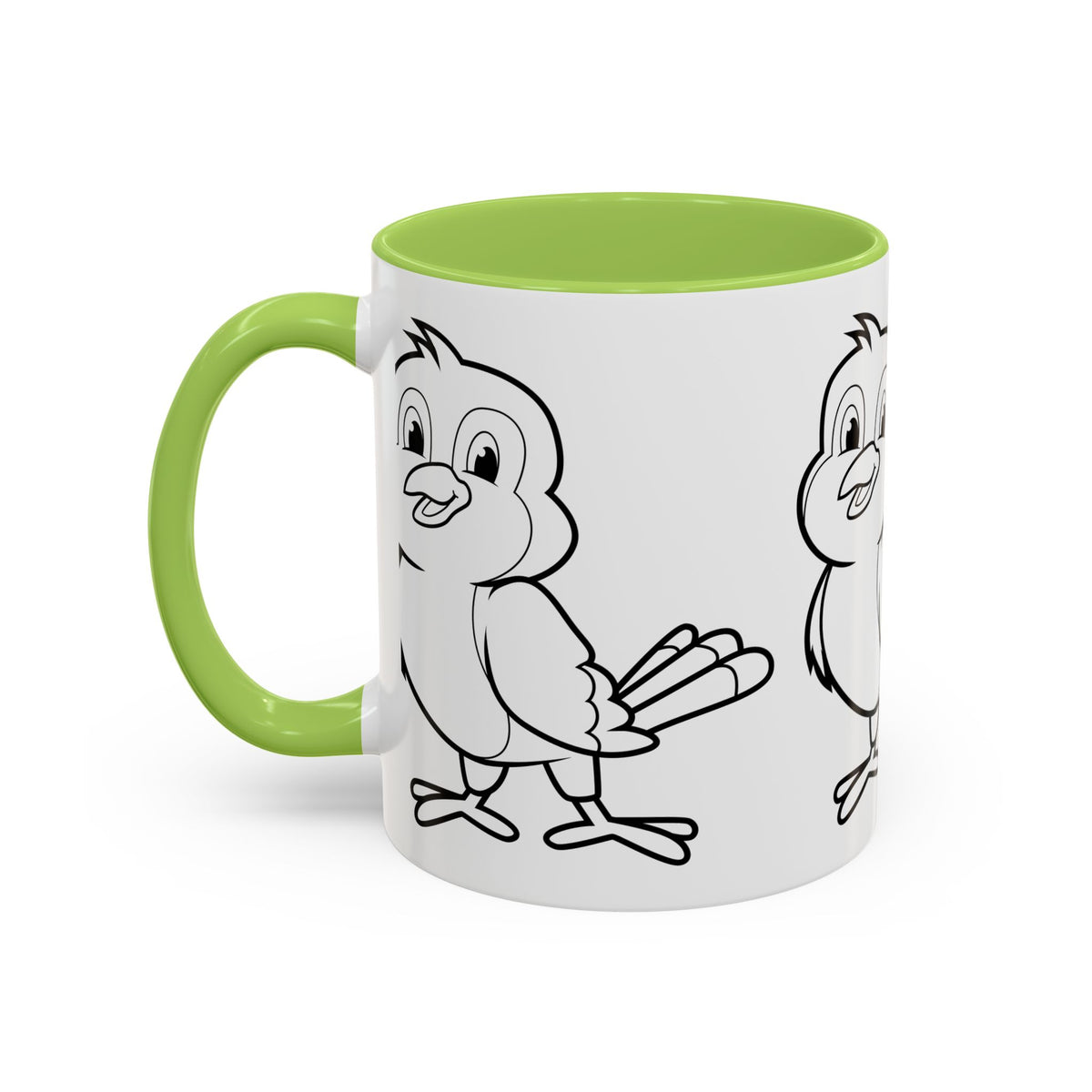 Bird Coloring Accent Coffee Mug — Cute Outline Chick Design (11/15 oz)