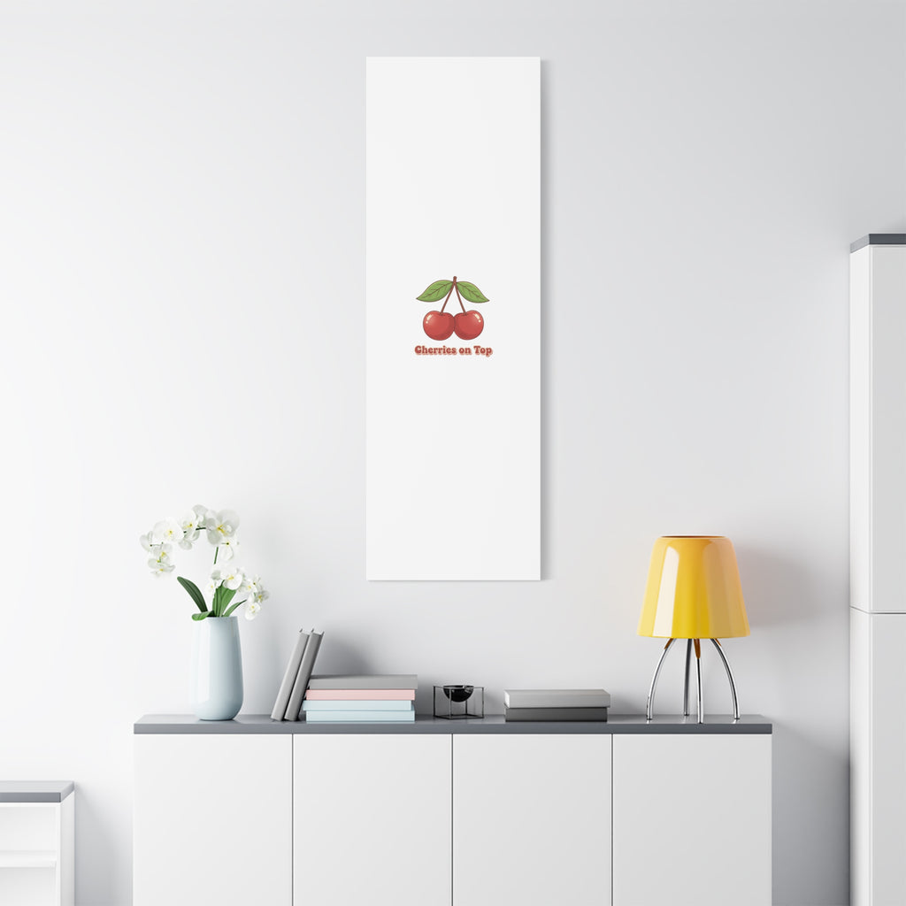 Cherry Illustration Canvas, vintage cherry fruit motif | kawaii retro wall art