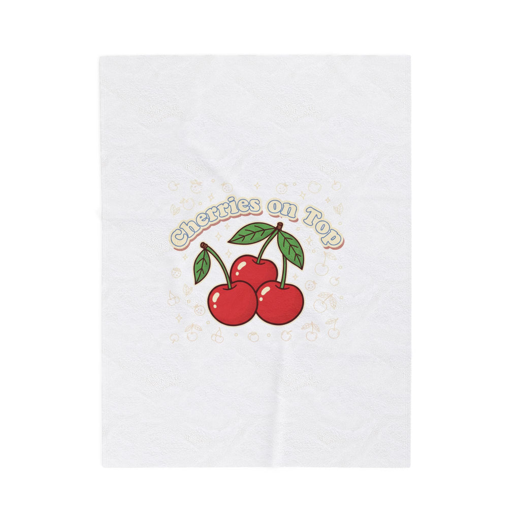 Cherries on Top Plush Blanket | Retro Kawaii Fruit Motif