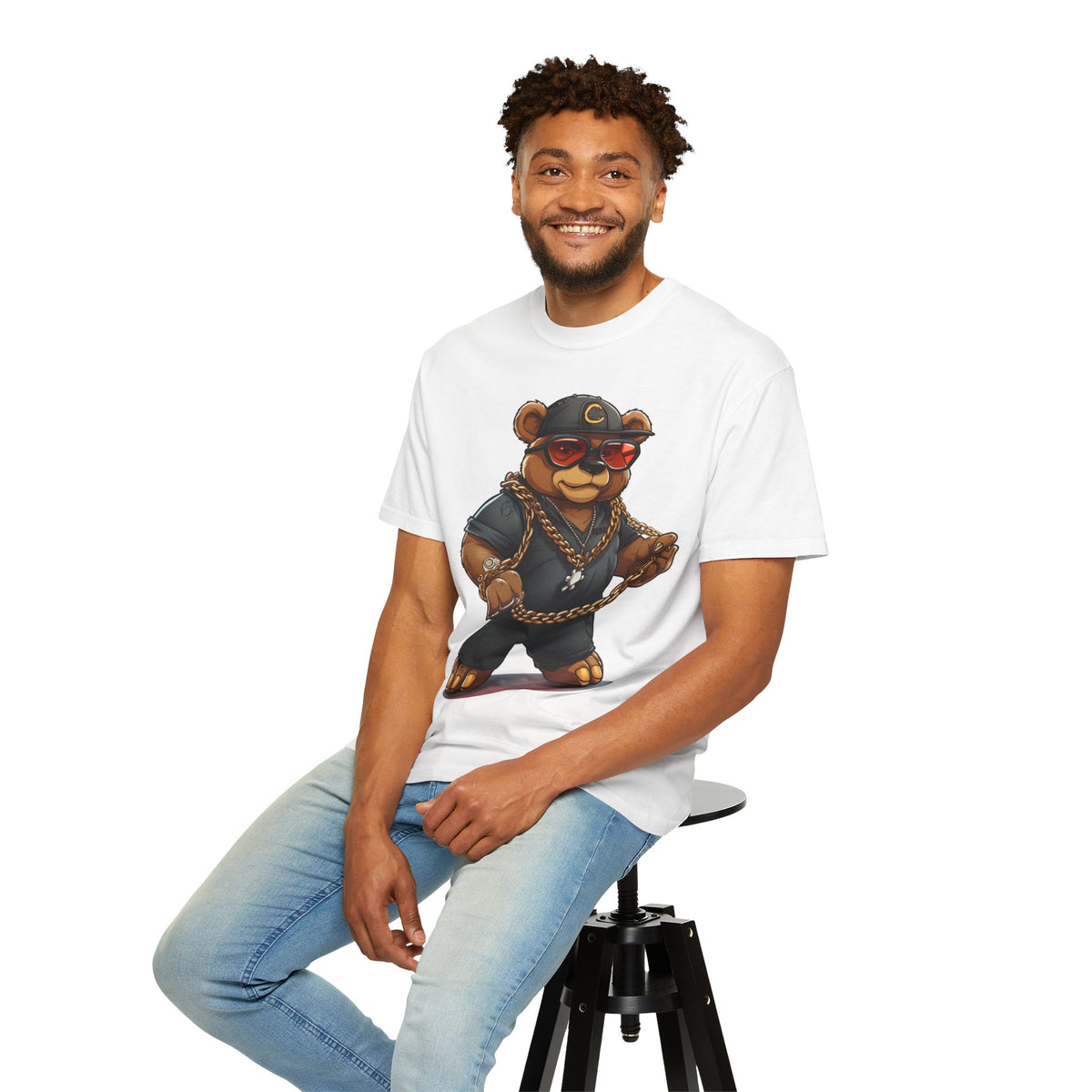 Bear Rapper Graphic T-Shirt — Cool Streetwear Tee with Chain & Shades