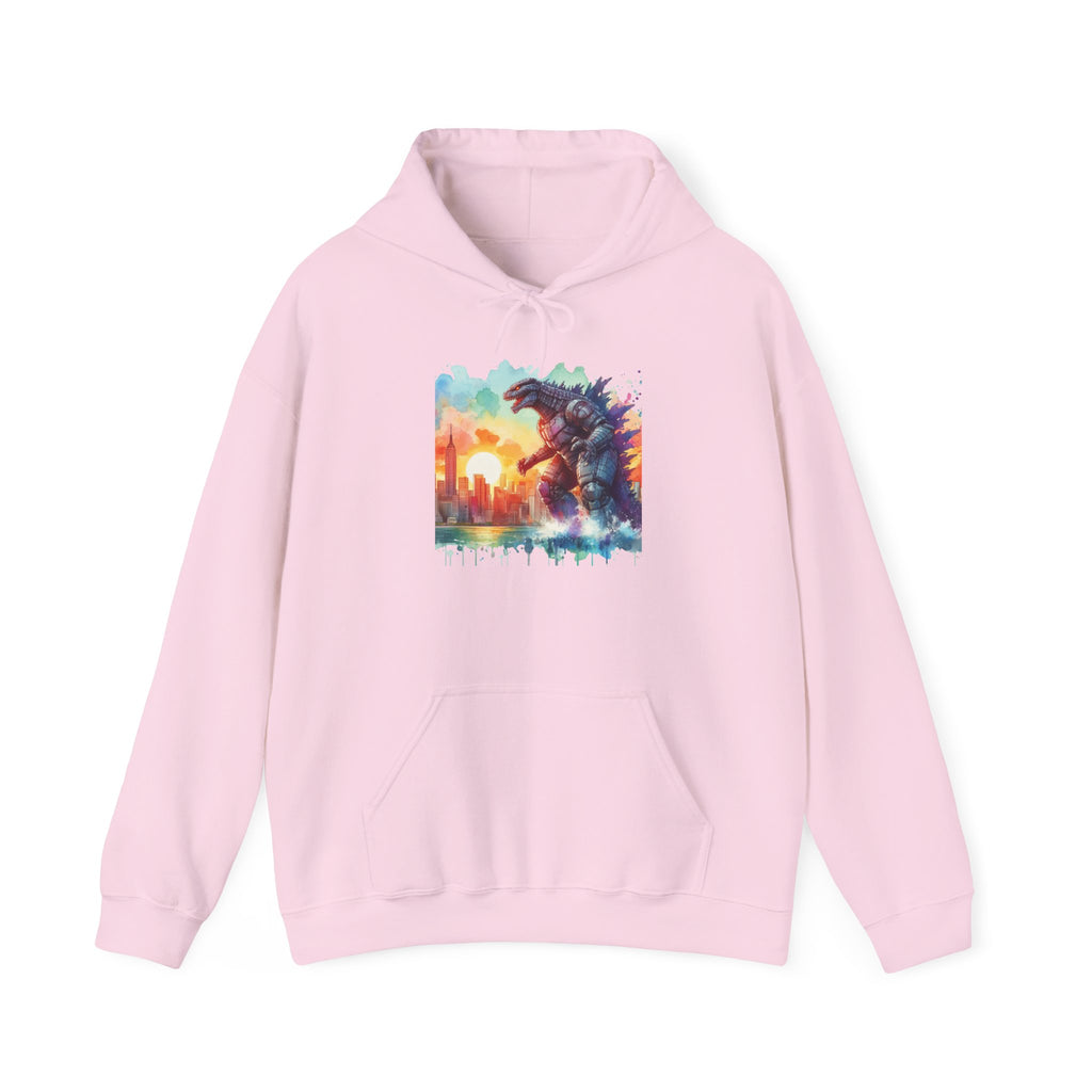 Kaiju Sunset Hoodie — Colorful Godzilla Sunset Graphic Pullover