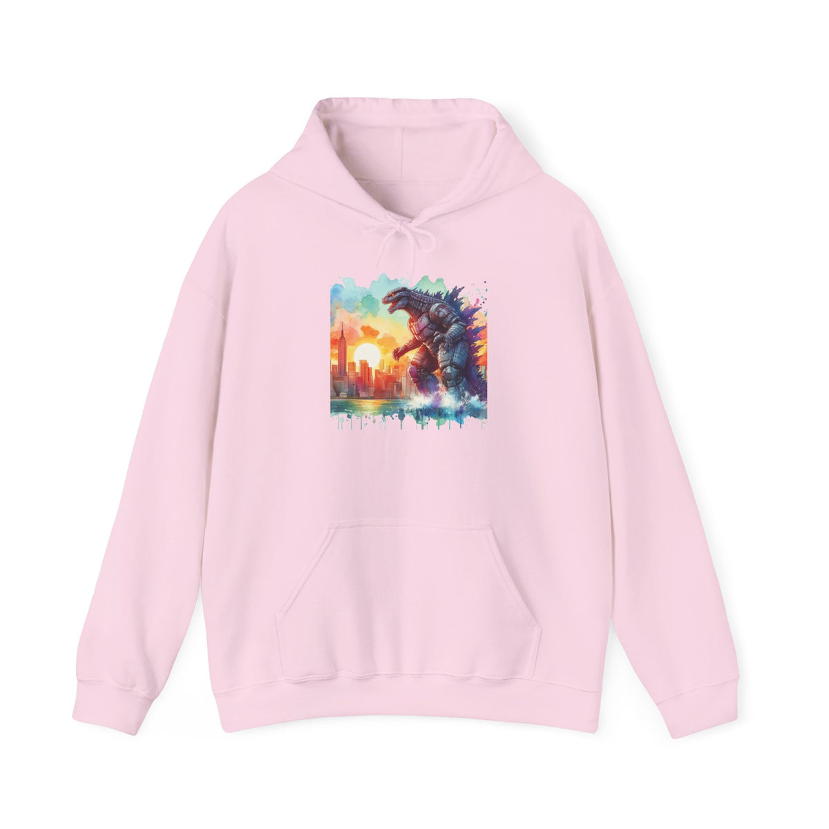 Kaiju Sunset Hoodie — Colorful Godzilla Sunset Graphic Pullover