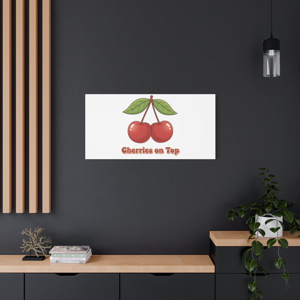 Cherry Illustration Canvas, vintage cherry fruit motif | kawaii retro wall art