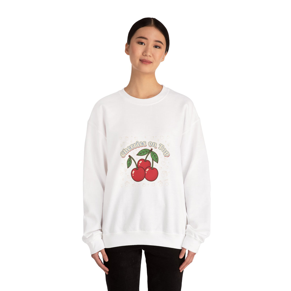 Cherries on Top Crewneck Sweatshirt | vintage cherry design, kawaii fruit graphic