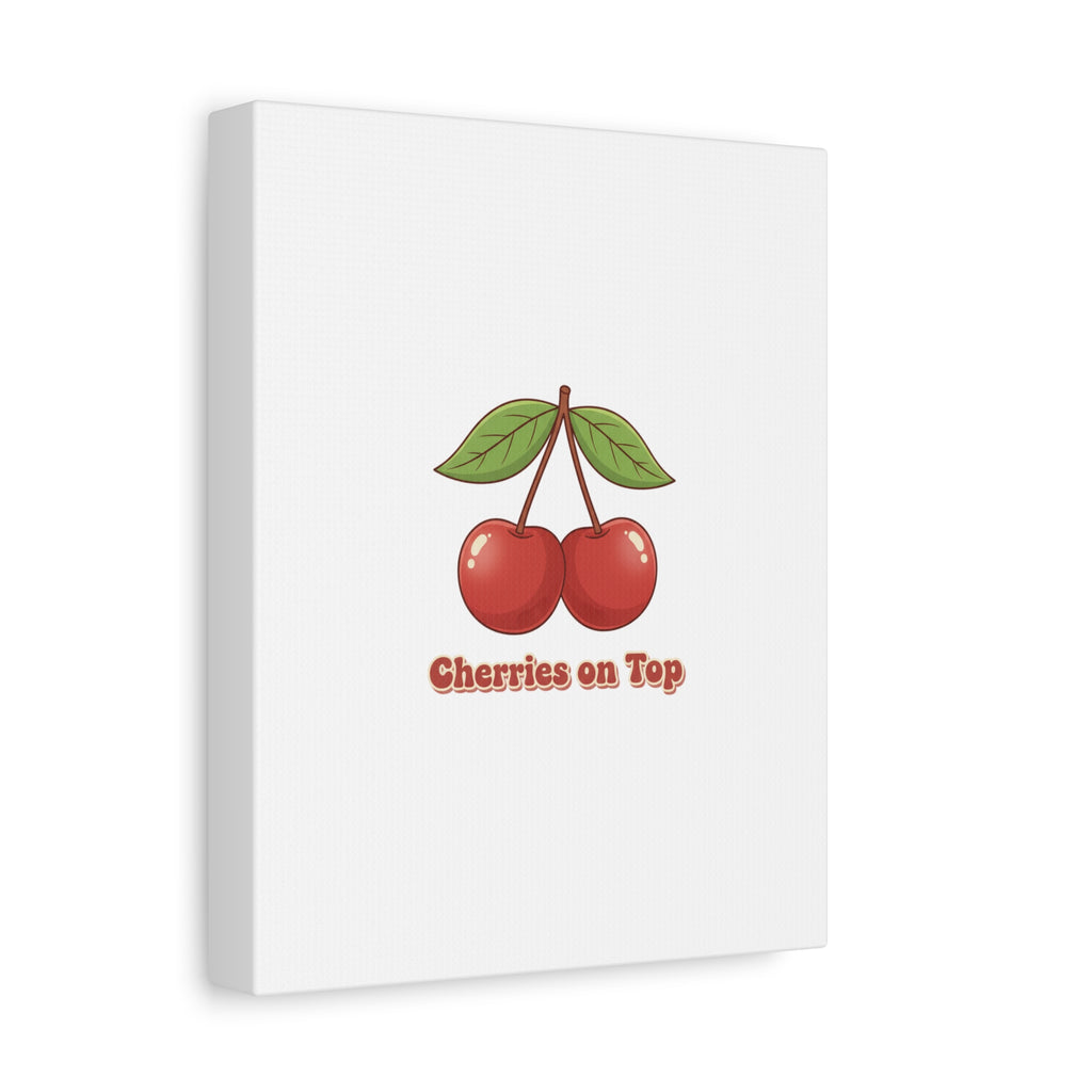 Cherry Illustration Canvas, vintage cherry fruit motif | kawaii retro wall art