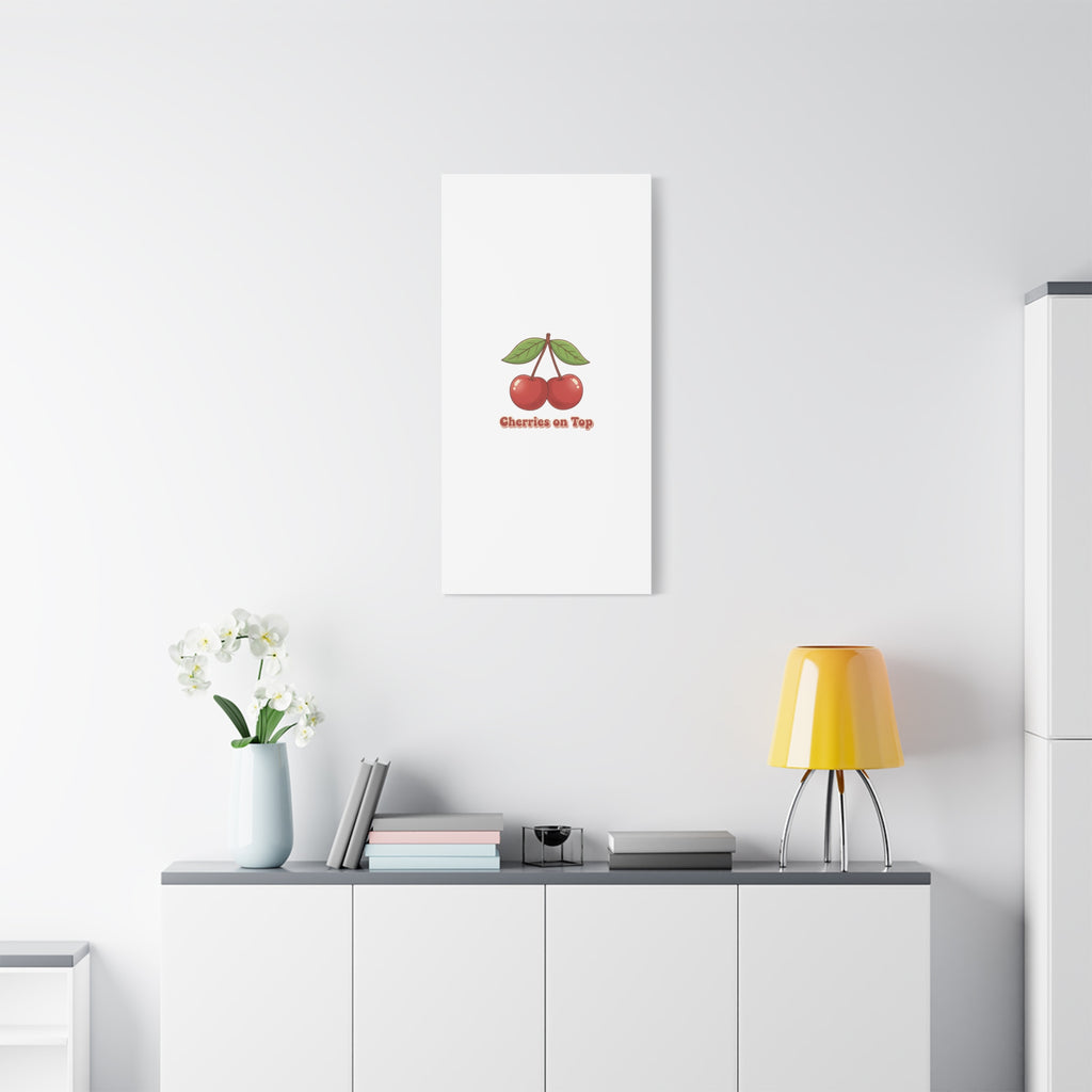 Cherry Illustration Canvas, vintage cherry fruit motif | kawaii retro wall art