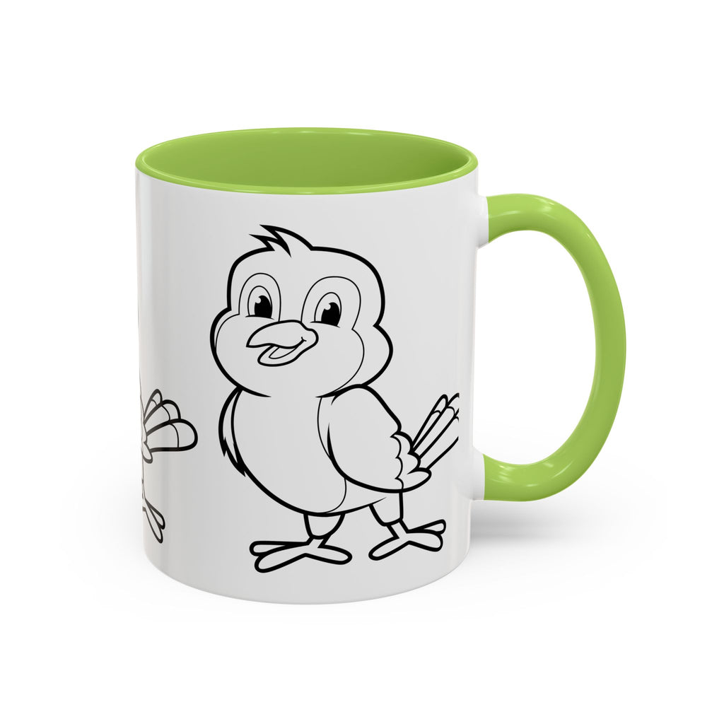 Bird Coloring Accent Coffee Mug — Cute Outline Chick Design (11/15 oz)