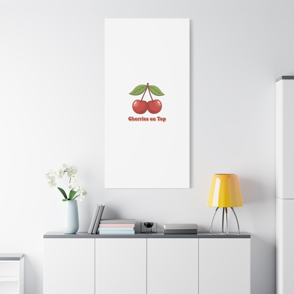 Cherry Illustration Canvas, vintage cherry fruit motif | kawaii retro wall art