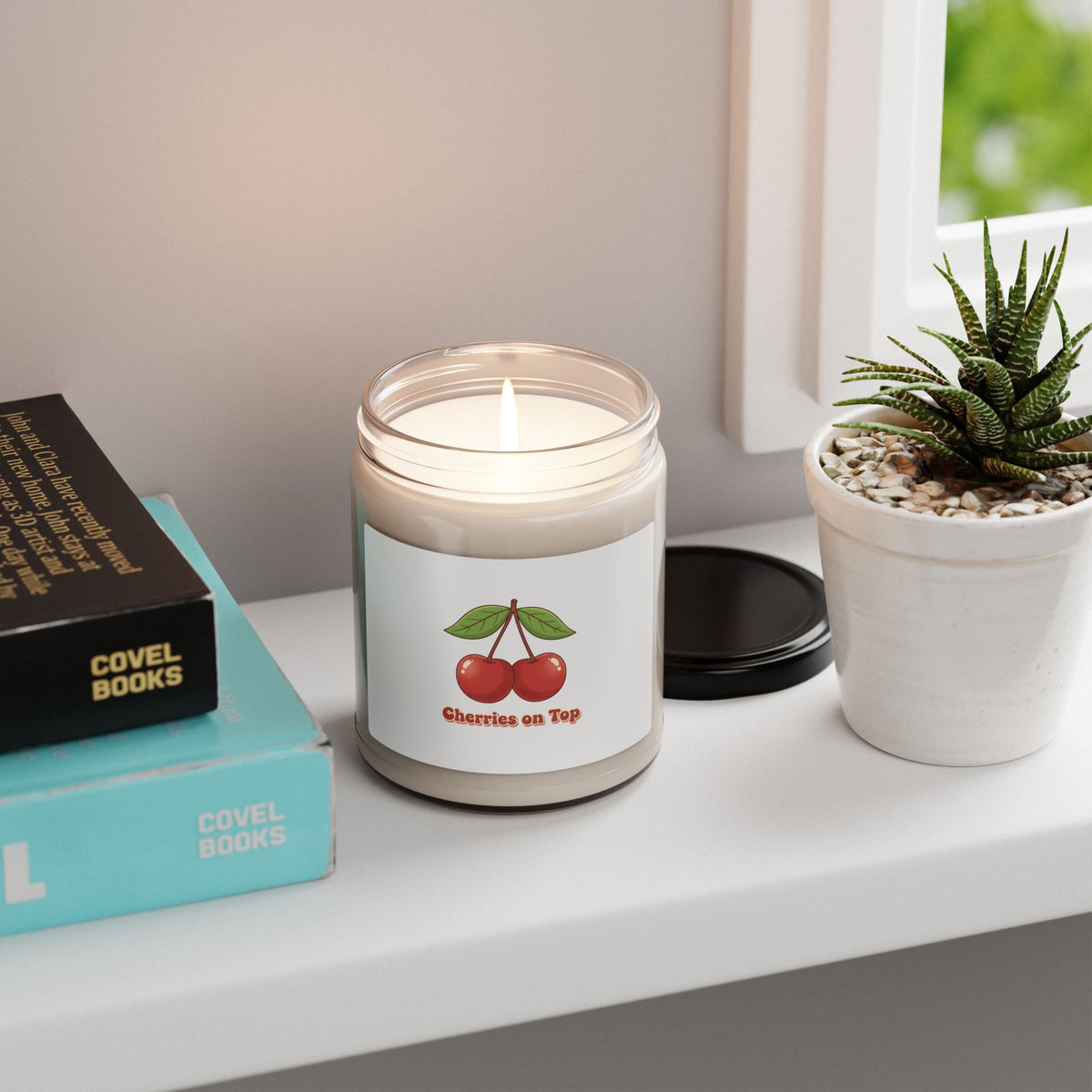 Cherry Illustration Soy Candle, cherries on top | Retro kawaii fruit