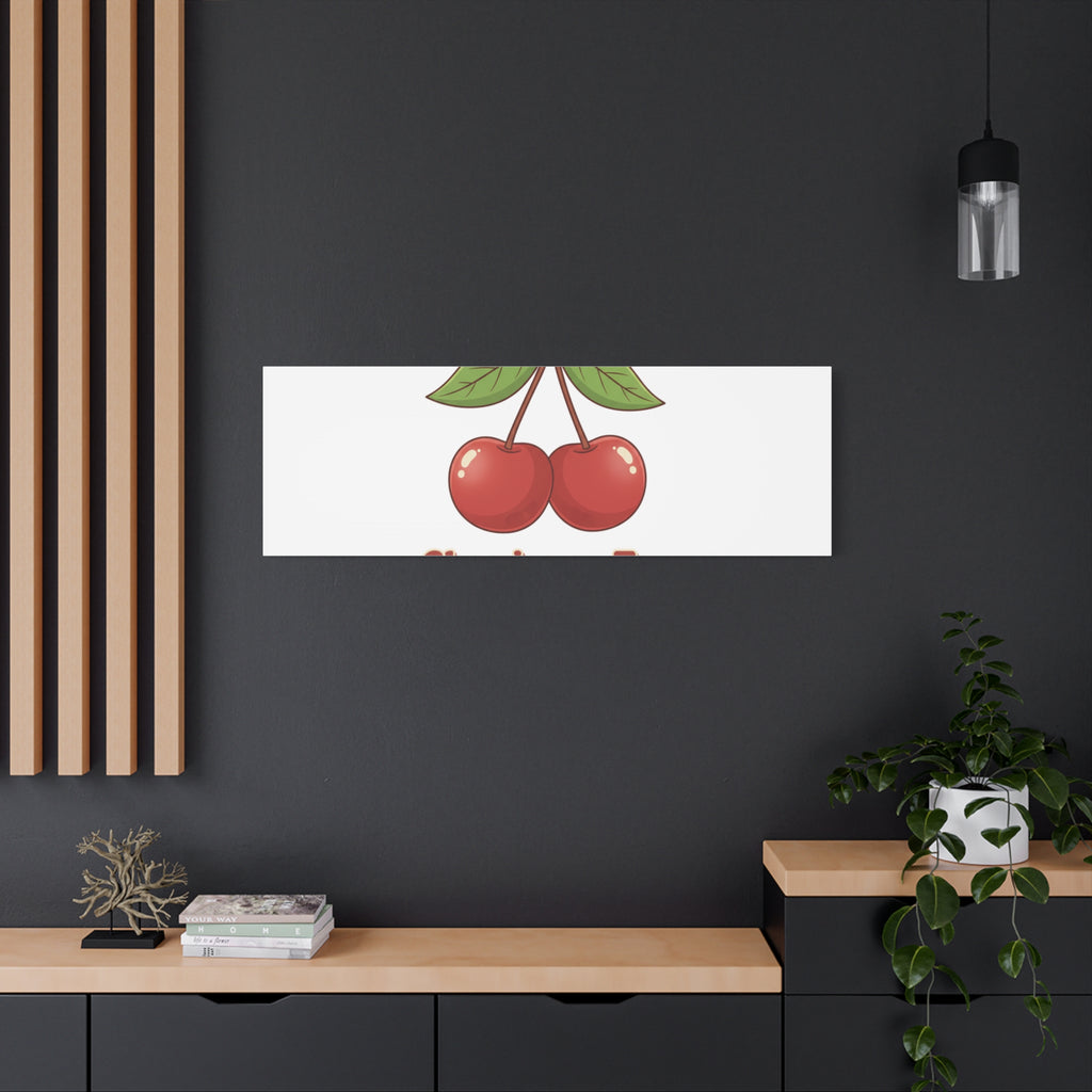Cherry Illustration Canvas, vintage cherry fruit motif | kawaii retro wall art