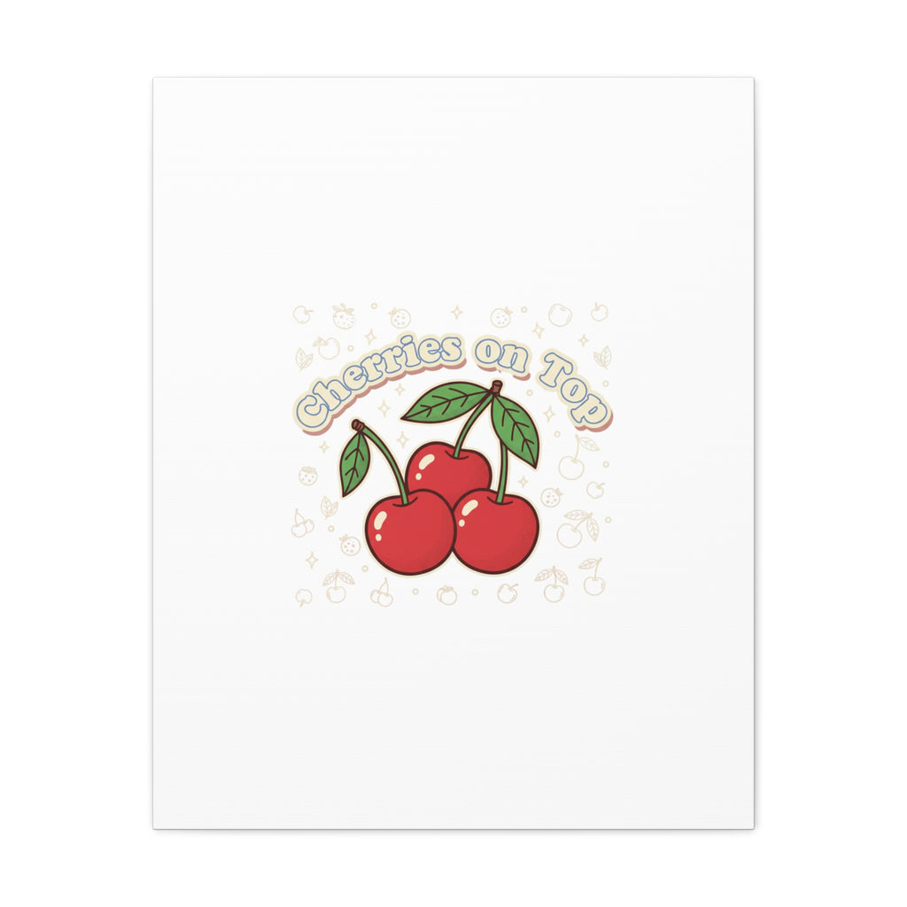 Cherries on Top Canvas | Retro Kawaii Fruit Print, Cherry Wall Art