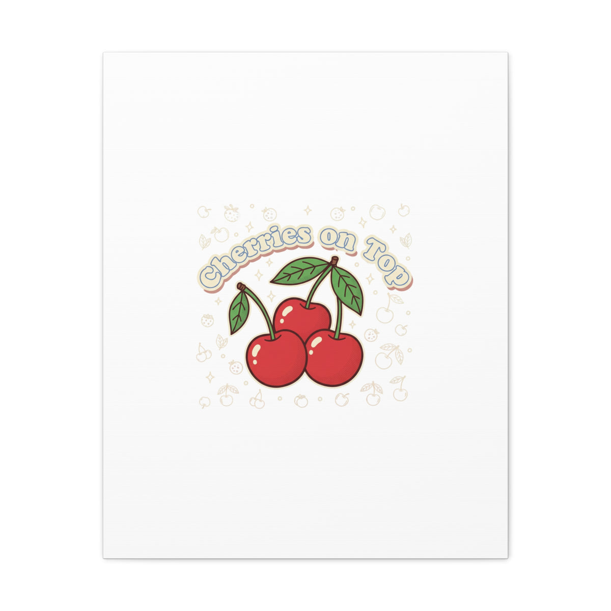 Cherries on Top Canvas | Retro Kawaii Fruit Print, Cherry Wall Art