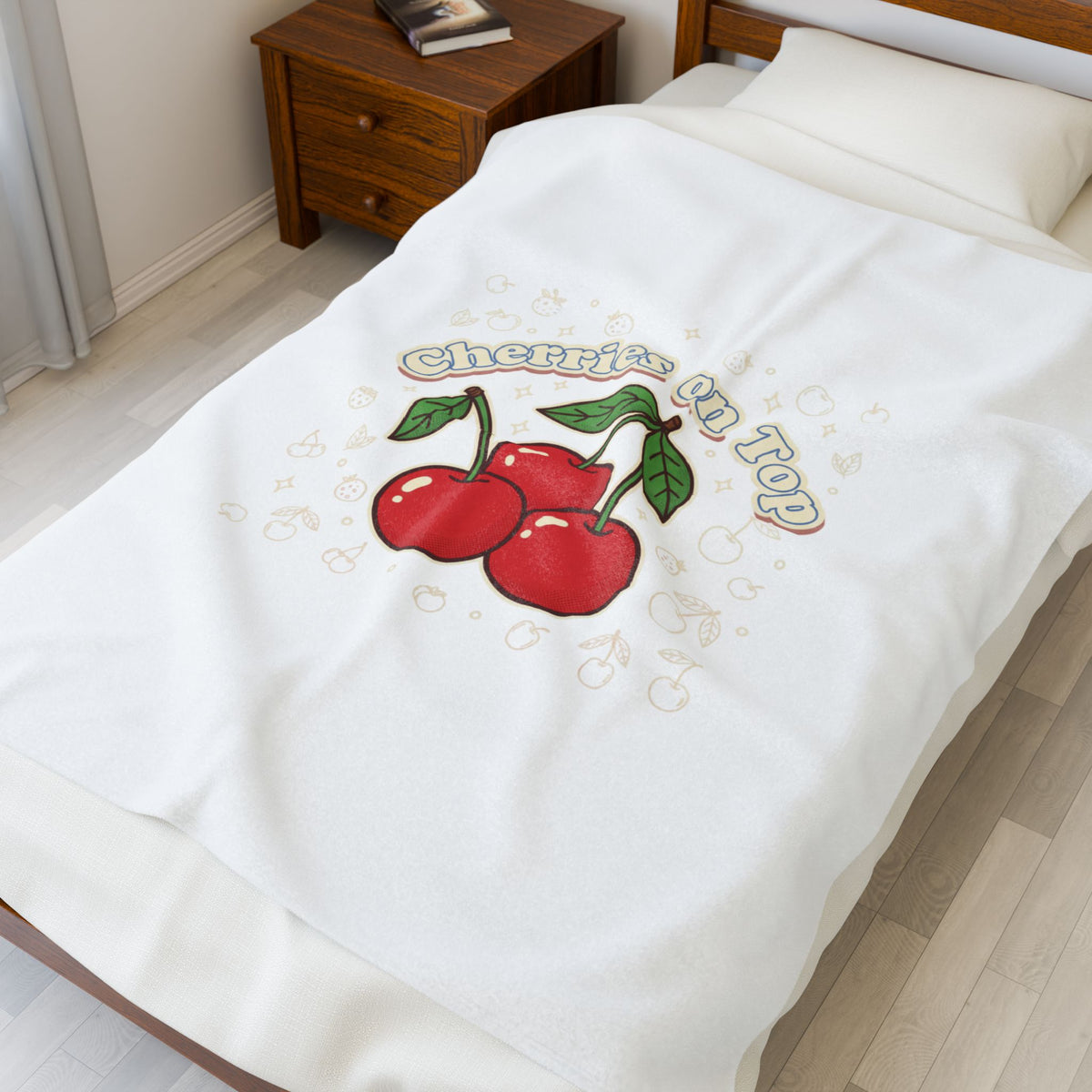 Cherries on Top Plush Blanket | Retro Kawaii Fruit Motif