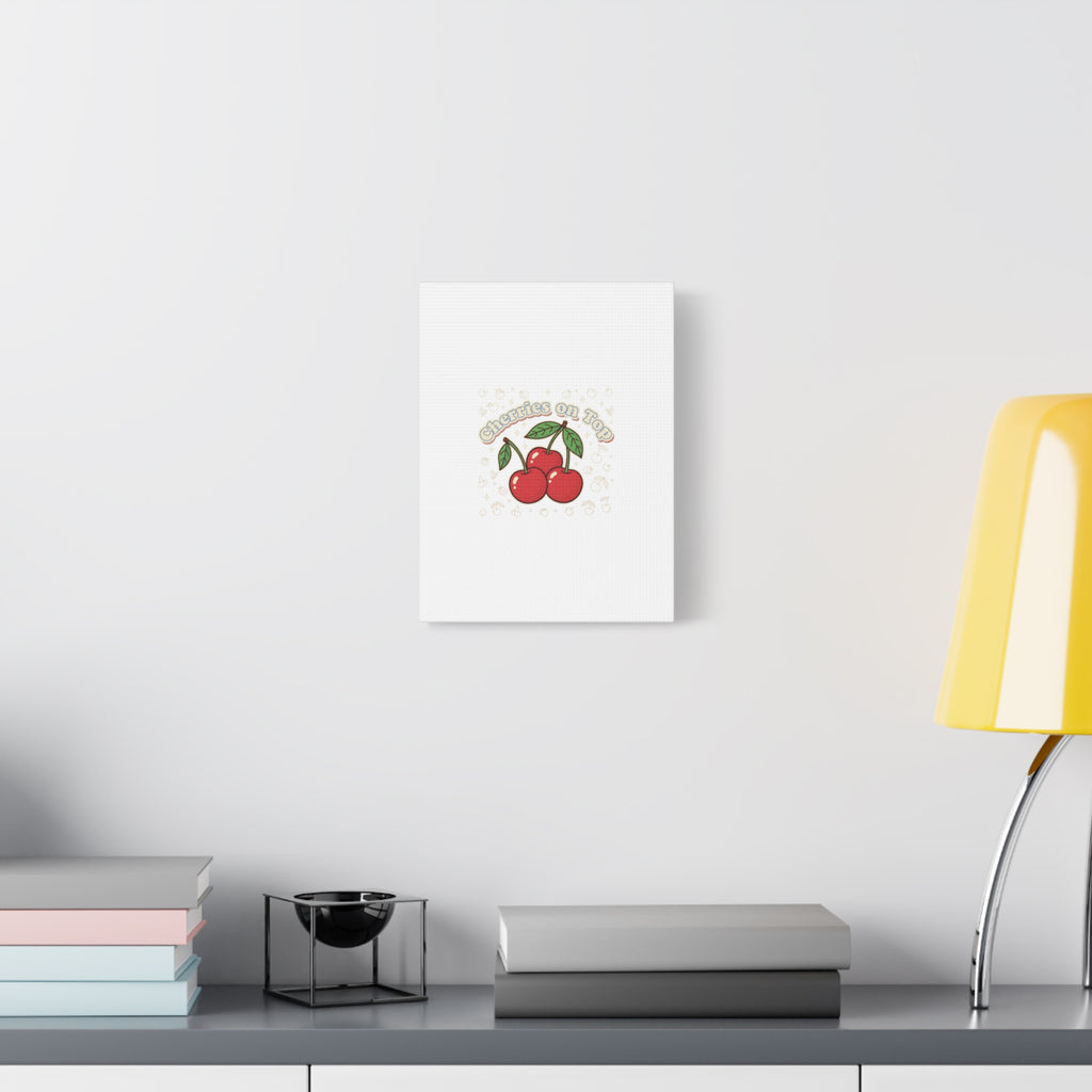 Cherries on Top Canvas | Retro Kawaii Fruit Print, Cherry Wall Art