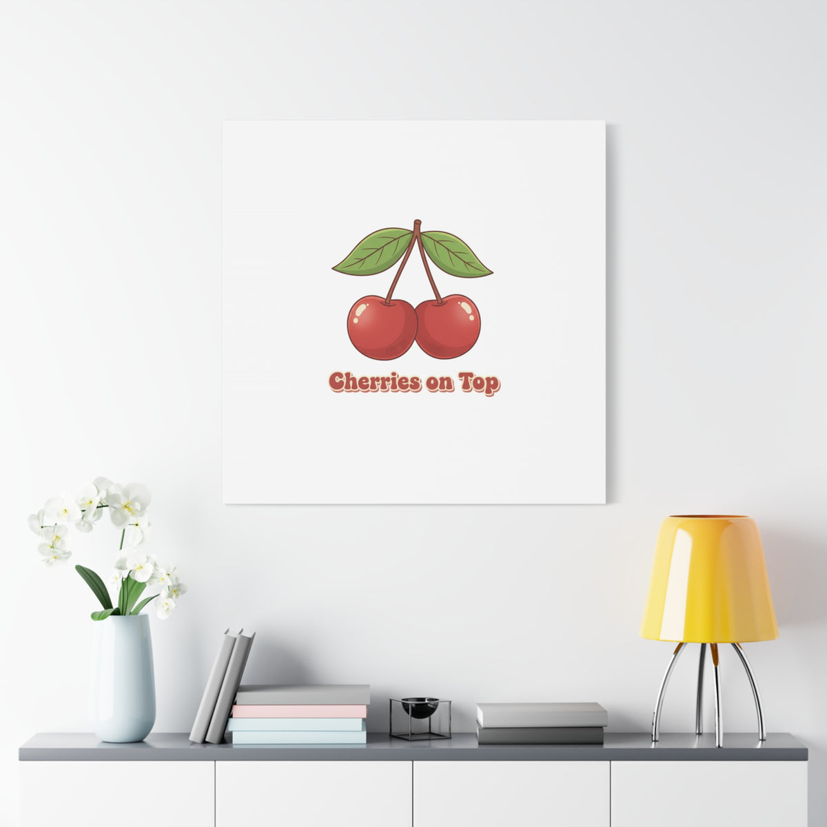 Cherry Illustration Canvas, vintage cherry fruit motif | kawaii retro wall art