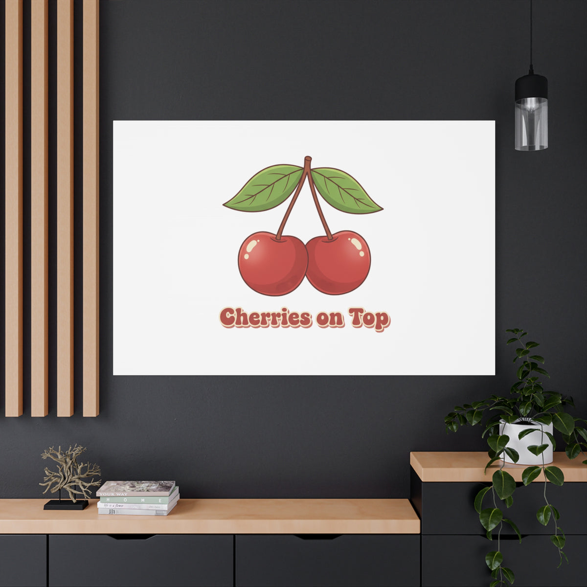 Cherry Illustration Canvas, vintage cherry fruit motif | kawaii retro wall art