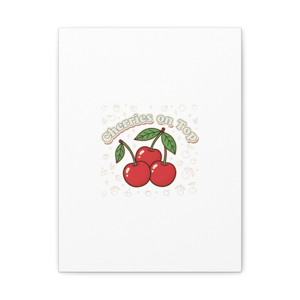 Cherries on Top Canvas | Retro Kawaii Fruit Print, Cherry Wall Art
