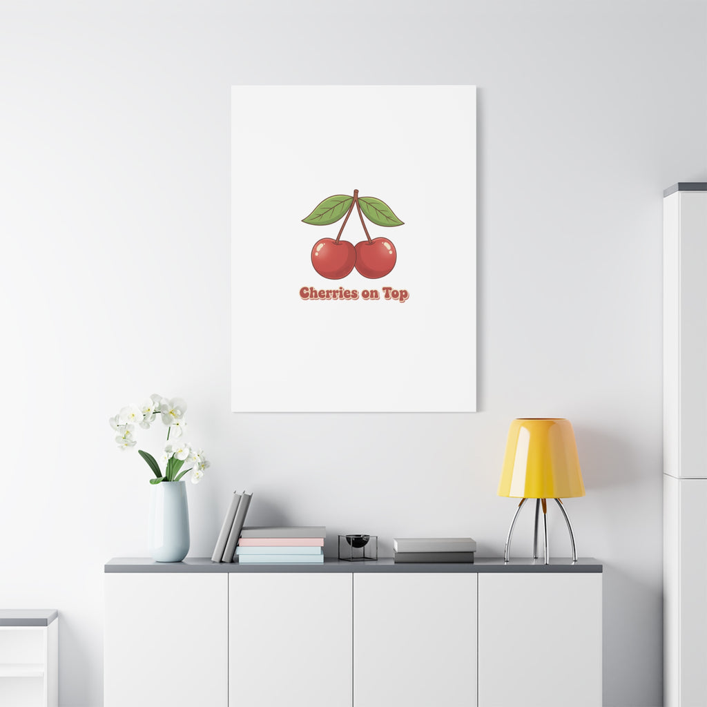 Cherry Illustration Canvas, vintage cherry fruit motif | kawaii retro wall art
