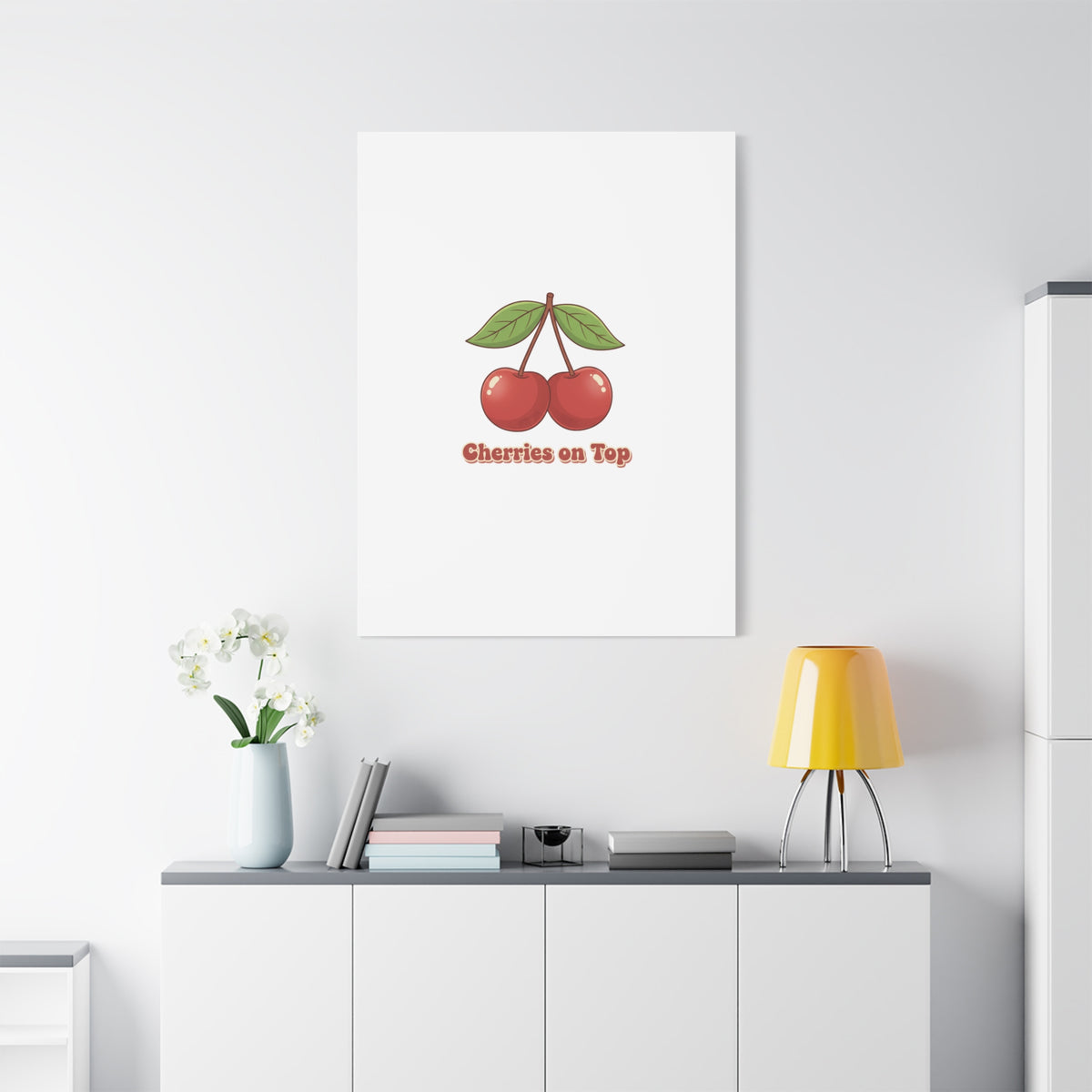 Cherry Illustration Canvas, vintage cherry fruit motif | kawaii retro wall art