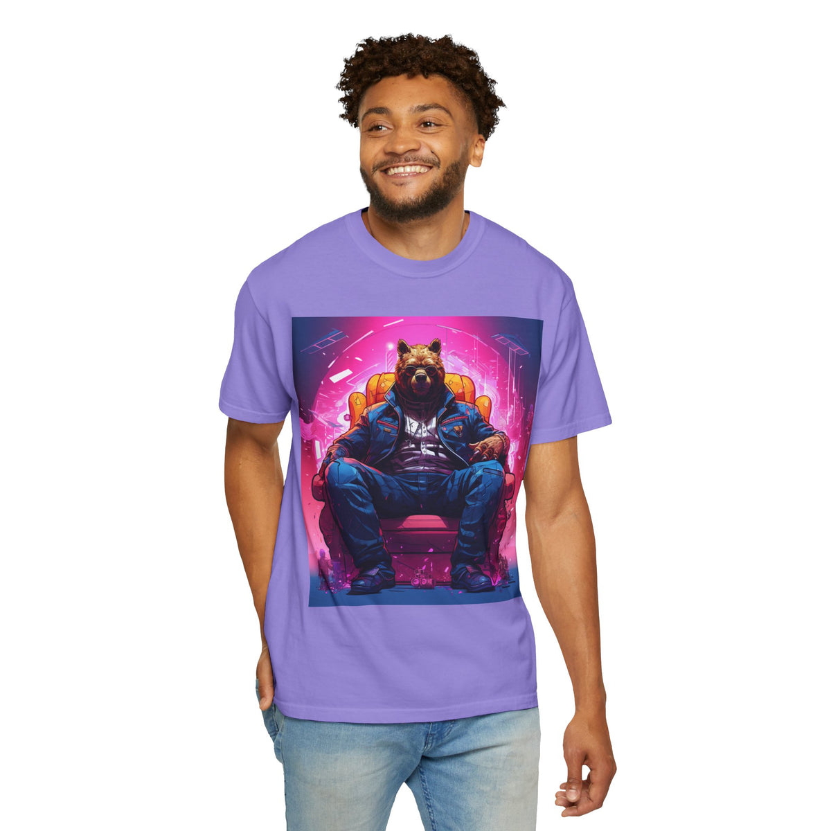 Bear Boss Graphic T-Shirt — Neon Cyberpunk Streetwear