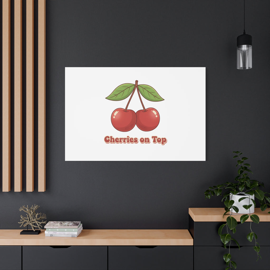 Cherry Illustration Canvas, vintage cherry fruit motif | kawaii retro wall art