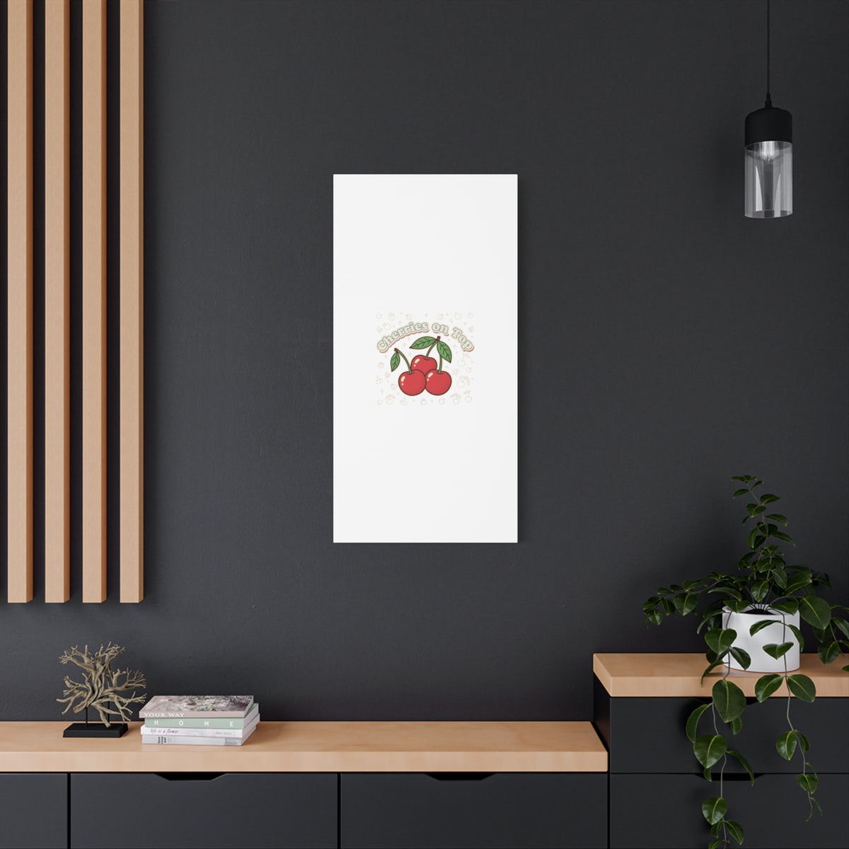 Cherries on Top Canvas | Retro Kawaii Fruit Print, Cherry Wall Art
