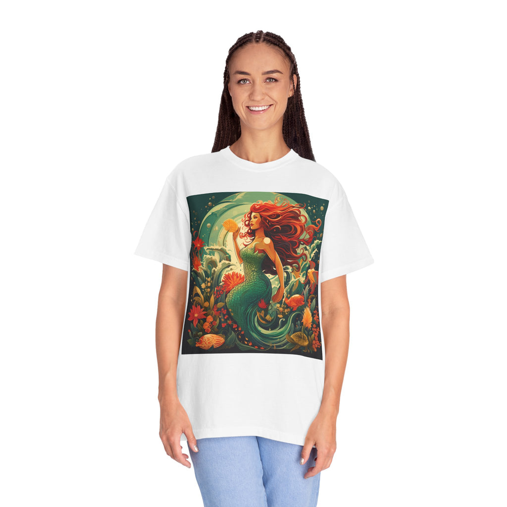 Mermaid Fantasy T-Shirt — Redhead Sea Siren Illustration